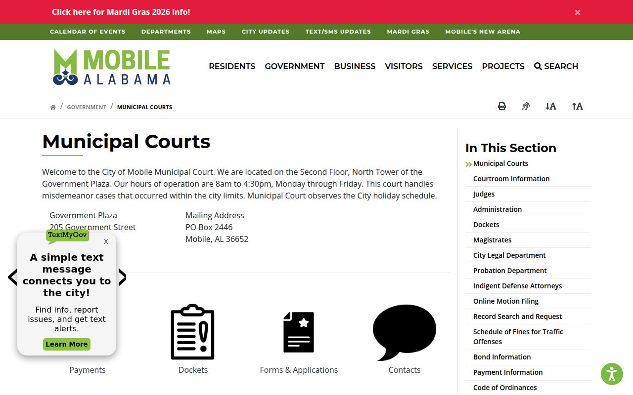 Mobile Municipal Court website