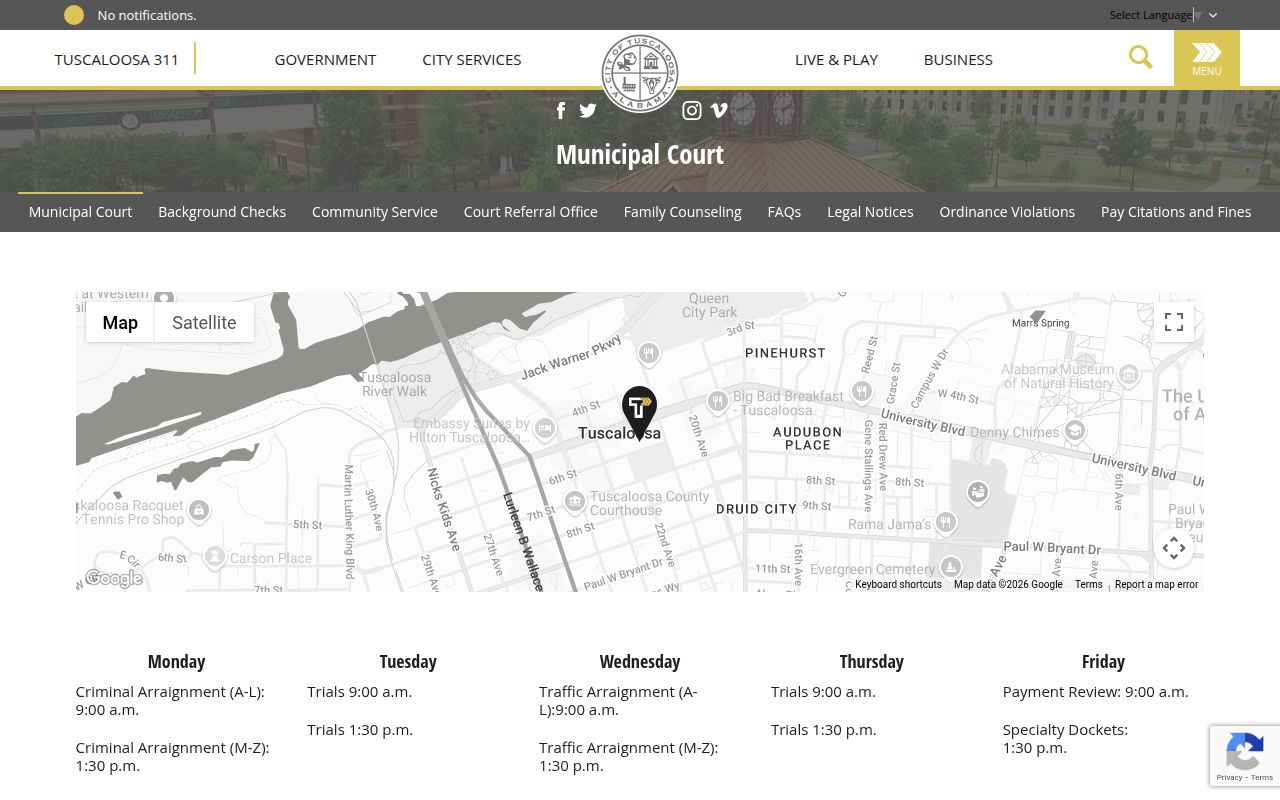 Tuscaloosa Municipal Court website