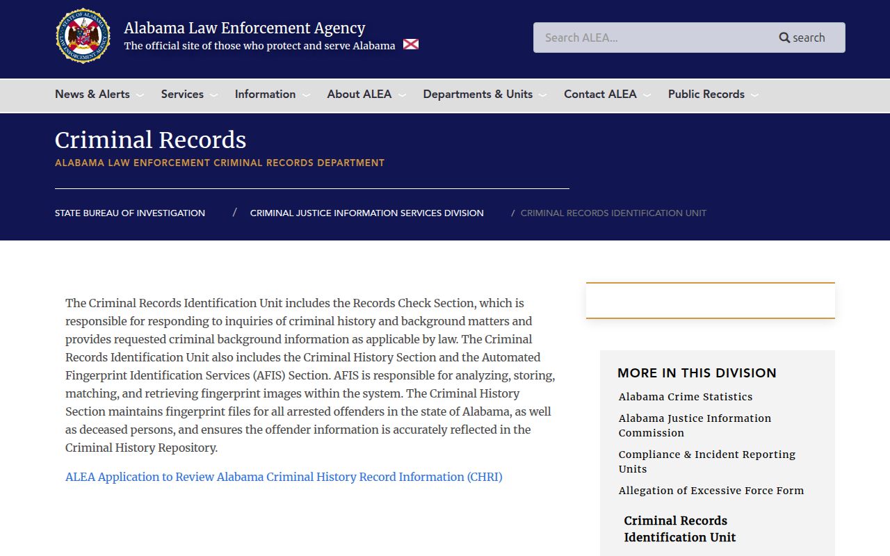 Alabama Law Enforcement Agency criminal records portal