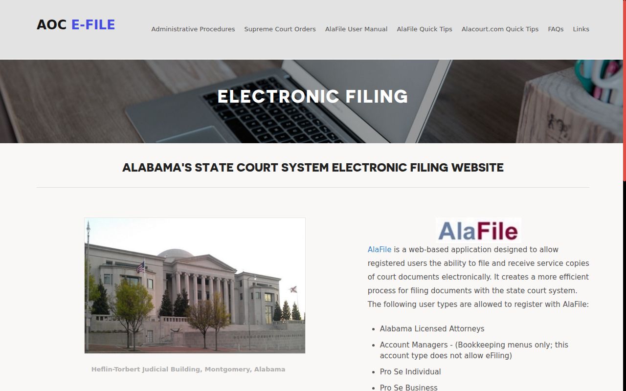Alabama AlaFile electronic filing system
